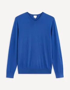 Modrý pánsky sveter z merino vlny Celio Semeriv #4919206