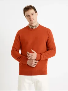 Tehlový pánsky basic sveter Celio Beclo #7911572