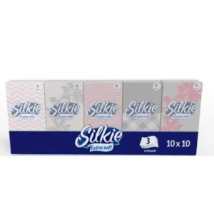Silkie Extra soft Hygienické vreckovky 3-vrstvové, papierové 10x10 ks (100 ks)