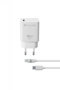 Set nabíječky Cellularline s USB-C konektorem a Lightning kabelu, Power Delivery (PD), 18 W, MFI certifikace, bílý