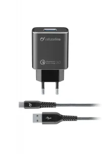 Set USB nabíječky a odolného USB-C kabelu Cellularline Tetra Force 18W, Qualcomm® Quick Charge 3.0, černá