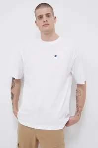 Bavlnené tričko Champion 216548-MS053, biela farba, s nášivkou