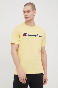Bavlnené tričko Champion 217814 žltá farba, s nášivkou