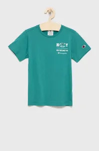 Detské bavlnené tričko Champion 305991 zelená farba, s potlačou