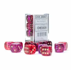Chessex Sada kociek Chessex Gemini 16 mm D6 Transculent Red-Violet/Gold - 12 ks