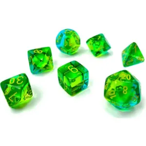 Chessex Sada kociek Chessex Gemini Translucent Green-Teal/Yellow Polyhedral 7-Die Set