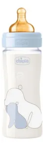 CHICCO Fľaša dojčenská sklo Original Touch latex, 240 ml - chlapec