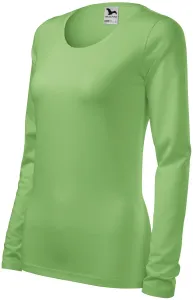 Dámske tričko priliehavé s dlhým rukávom, hráškovo zelená, XS