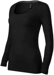 Tričko s dlhými rukávmi a hlbším výstrihom, čierna, XL