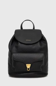 Kožený ruksak Coccinelle dámsky, čierna farba, malý, jednofarebný #7055645