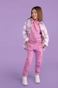Detská bavlnená mikina Coccodrillo fialová farba, s kapucňou, s potlačou