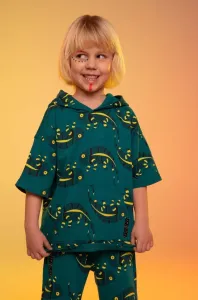 Detská bavlnená mikina Coccodrillo zelená farba, s kapucňou, vzorovaná #8642384