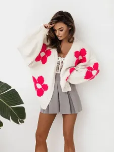 Ecru cardigan with large flowers Cocomore