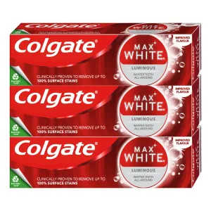 Colgate Max White Luminous zubná pasta pre žiarivé biele zuby 3 x 75 ml