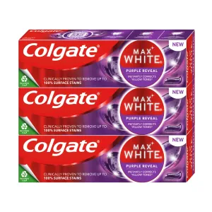 Colgate Max White Purple Reveal osviežujúca zubná pasta 3x75 ml