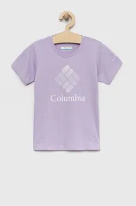 Detské bavlnené tričko Columbia Mission Lake Short Sleeve Graphic Shirt fialová farba
