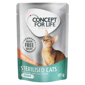 Výhodné balenie Concept for Life bez obilnín 48 x 85 g - Sterilised Cats losos - v omáčke
