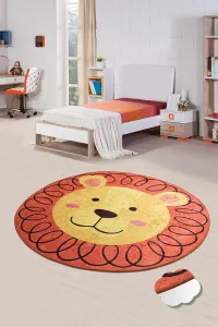 Detský okrúhly koberec Leon 140 cm žltý/červený