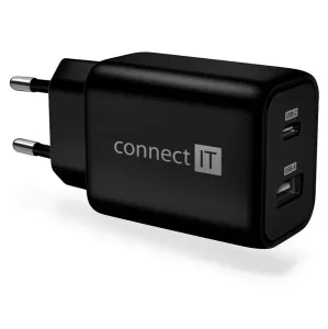 Nabíjačka Connect IT Wanderer 2, 33W PD, 1x USB-C+1x USB, čierna