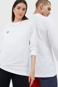 Bavlnené tričko s dlhým rukávom Converse 10023872.A01-WHITE, biela farba, jednofarebný