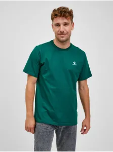 Bavlnené tričko Converse zelená farba, jednofarebný