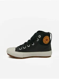 Čierne chlapčenské členkové kožené tenisky Converse Chuck Taylor All Star Berkshire Boot Leather