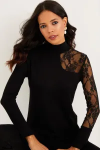 Cool & Sexy Women's Black Half Turtleneck Ruched Blouse #7686748