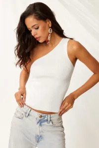Cool & Sexy Women's White One-Shoulder Knitwear Blouse YV90