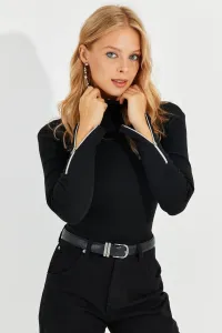 Cool & sexy dámske čierne rukávy na zips košieľka rybárska blúzka #8716039