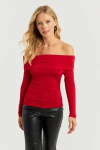 Cool & Sexy Women's Red Gathered Madonna Blouse