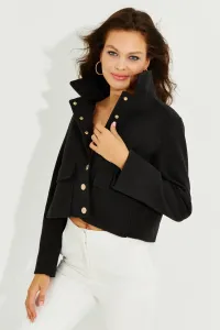 Cool &ampy sexy dámska čierna krátka manžetová bunda s vreckom