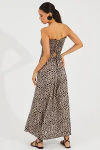 Cool & sexy dámske kamene-čierne guipure leopardie midi šaty bez ramienok
