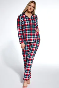 Dámske pyžamo Cornette Roxy - zapínacie z bavlny Tmavomodrá - červená M