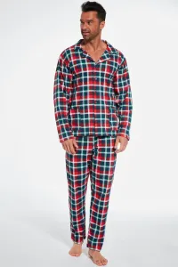 Pánske pyžamo Cornette Jimmie - zapínacie z bavlny Tmavomodrá - červená 2XL
