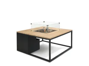 Stôl s plynovým ohniskom COSI-typ Cosiloft 100 čierny rám / doska teak