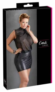 Cottelli Plus Size – lesklé šifónové šaty (čierne)2XL