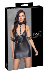 Cottelli Bondage - shiny mini dress with neck strap (black)S