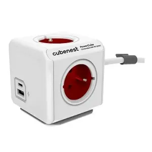 Cubenest Powercube Extended USB PD 20W, A + C, 4× zásuvka, 1,5 m, biela/červená