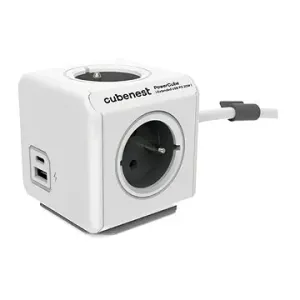 Cubenest Powercube Extended USB PD 20W, A + C, 4× zásuvka, 1,5 m, biela/sivá