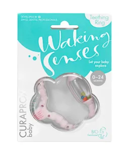 Curaprox Baby Waking Senses kúsací krúžok s masážnou kefkou a hrkálkou 1 ks #897195