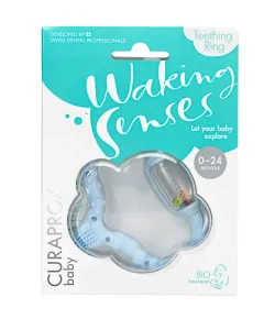 Curaprox Baby Waking Senses kúsací krúžok s masážnou kefkou a hrkálkou 1 ks #897196