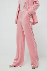 Hodvábne nohavice Custommade Pamela dámske, ružová farba, široké, vysoký pás #6688374
