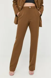 Nohavice Custommade dámske, hnedá farba, rovné, vysoký pás #248013