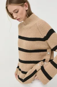 Vlnený sveter Custommade dámsky, béžová farba, s polorolákom #252305