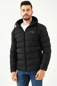 D1fference Pánsky čierny fleece nepremokavý a vetruodolný športový zimný kabát s kapucňou