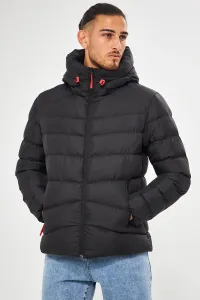D1fference Pánsky čierny vodný a vetruodolný nafukovací zimný kabát s kapucňou