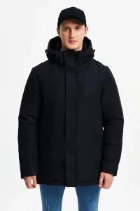 D1fference Pánsky čierny podšitý zimný kabát & kabát & parka, vodeodolný a vetruodolný s odnímateľnou kapucňou