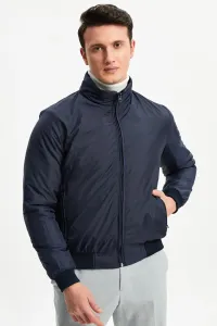 D1fference Men's Navy Blue High Neck Water And Windproof Quilted Fiber Coat