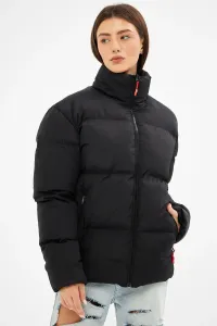 D1fference Dámsky čierny vnútorná podšívka nepremokavý a vetruodolný nafukovací zimný kabát