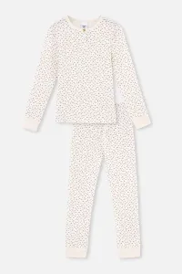 Dagi Ecru Size Printed Long Sleeve Half Pop Camisole Pajamas Set
